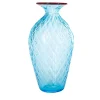 Officine di Murano 1295 1950 Grande vaso Balloton azzurro con bordo bordeaux> Vasi Da Fiori