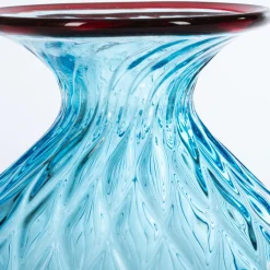 Officine di Murano 1295 1950 Grande vaso Balloton azzurro con bordo bordeaux><noscript><img width=