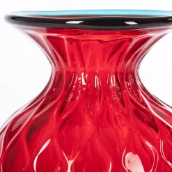 Officine di Murano 1295 1950 Grande vaso rosso Balloton con bordo azzurro><noscript><img width=