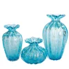 Officine di Murano 1295 1950 Set di 3 vasi blu chiaro con bolle d'oro> Vasi Da Fiori