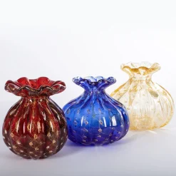 Officine di Murano 1295 1950 Set di 3 vasi policromi con bolle d'oro><noscript><img width=