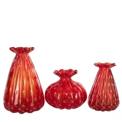 Officine di Murano 1295 1950 Set di 3 vasi rosso rubino con bolle d'oro> Vasi Da Fiori