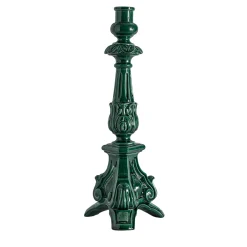 Fratelli Bevilacqua Alto Candelabro Barocco in Ceramica Verde Ramine> Candelieri E Portacandele