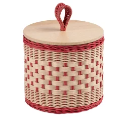 Mila Maurizi Barattolo Basso Perla in Midollo Bicolore Rosa/Naturale con Coperchio in Legno> Scatole