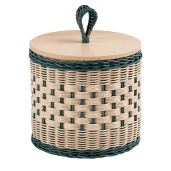 Mila Maurizi Barattolo Basso Perla in Midollo Bicolore Blu/Naturale con Coperchio in Legno> Scatole