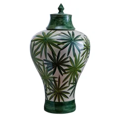 Ceramiche Ceccarelli Bonnie Palme Verde Potiche> Vasi Con Coperchio