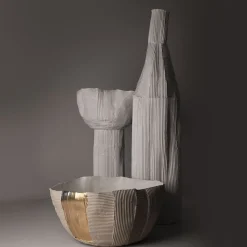 Paola Paronetto Bowl Cartoccio B17/Sabbia Chiaro con inserto dorato> Centrotavola