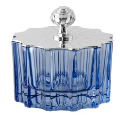 Greggio Box bassa Blu in cristallo con Coperchio Art Deco Placcato Argento> Portagioie
