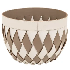 Pinetti Canaria, cestino piccolo in pelle intrecciata beige e taupe> Ceste