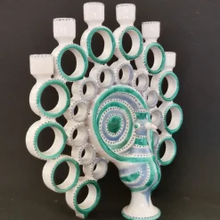 Filadelfio Todaro Candelabro Pavone Turchese e Azzurro> Candelieri E Portacandele