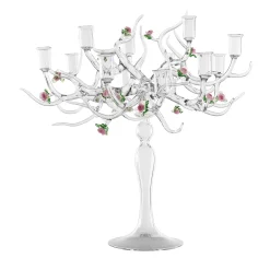 Simone Crestani Candelabro Rose in Vetro con Dettagli Floreali> Candelieri E Portacandele