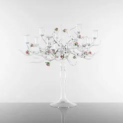 Simone Crestani Candelabro Rose in Vetro con Dettagli Floreali> Candelieri E Portacandele
