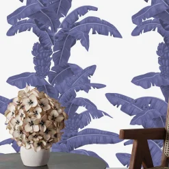 Wallpapers4Beginners Carta da parati blu con foglie tropicali> Carte Da Parati