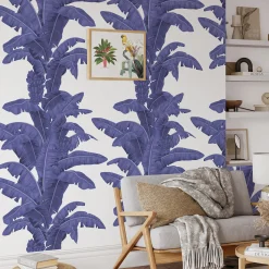 Wallpapers4Beginners Carta da parati blu con foglie tropicali><noscript><img width=