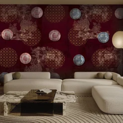 Officinarkitettura Carta da parati Chinese plates rossi e dorati con motivo a pavoni><noscript><img width=