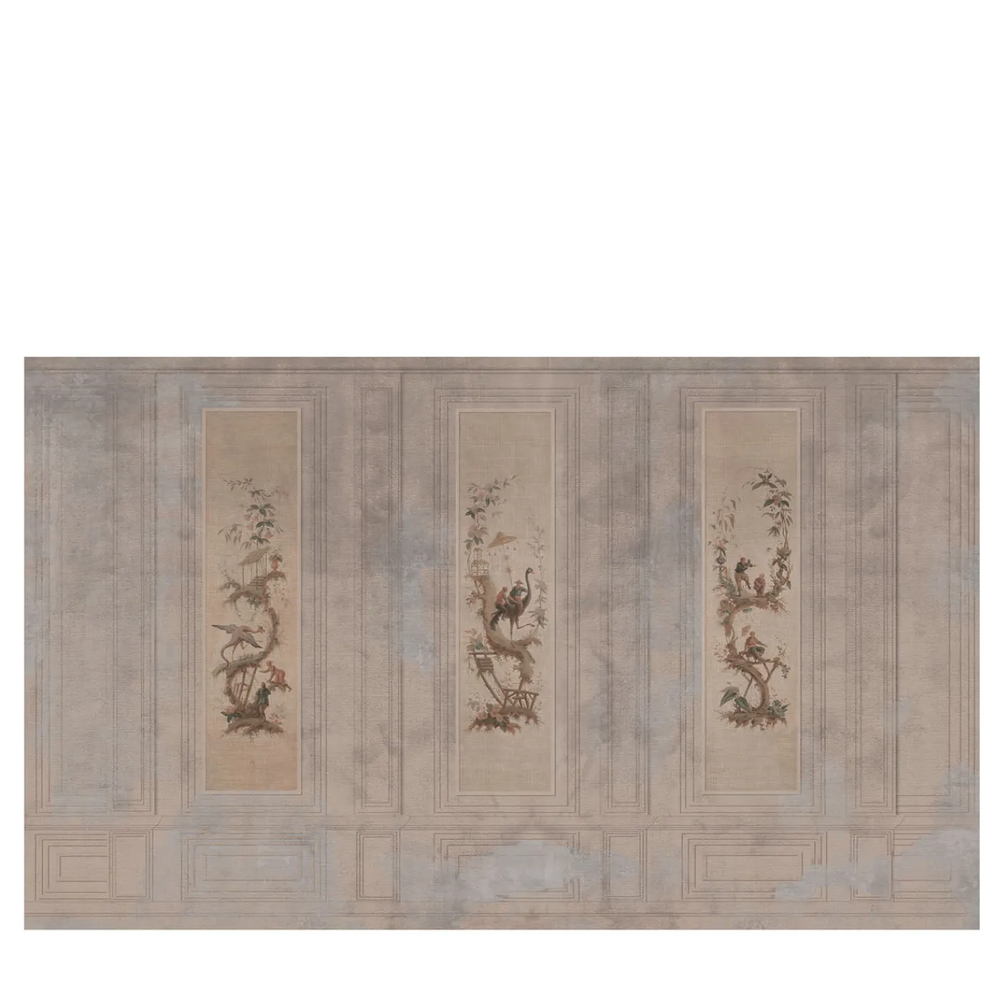 Officinarkitettura Carta da parati Chinoiserie beige e azzurro chiaro con elementi architettonici> Carte Da Parati