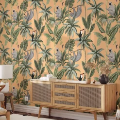 Wallpapers4Beginners Carta da parati della giungla con sfondo arancione> Carte Da Parati