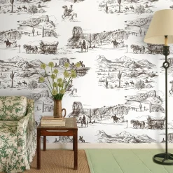 Wallpapers4Beginners Carta da Parati Marrone e Bianca Western in Stile Fumetto Retrò> Carte Da Parati