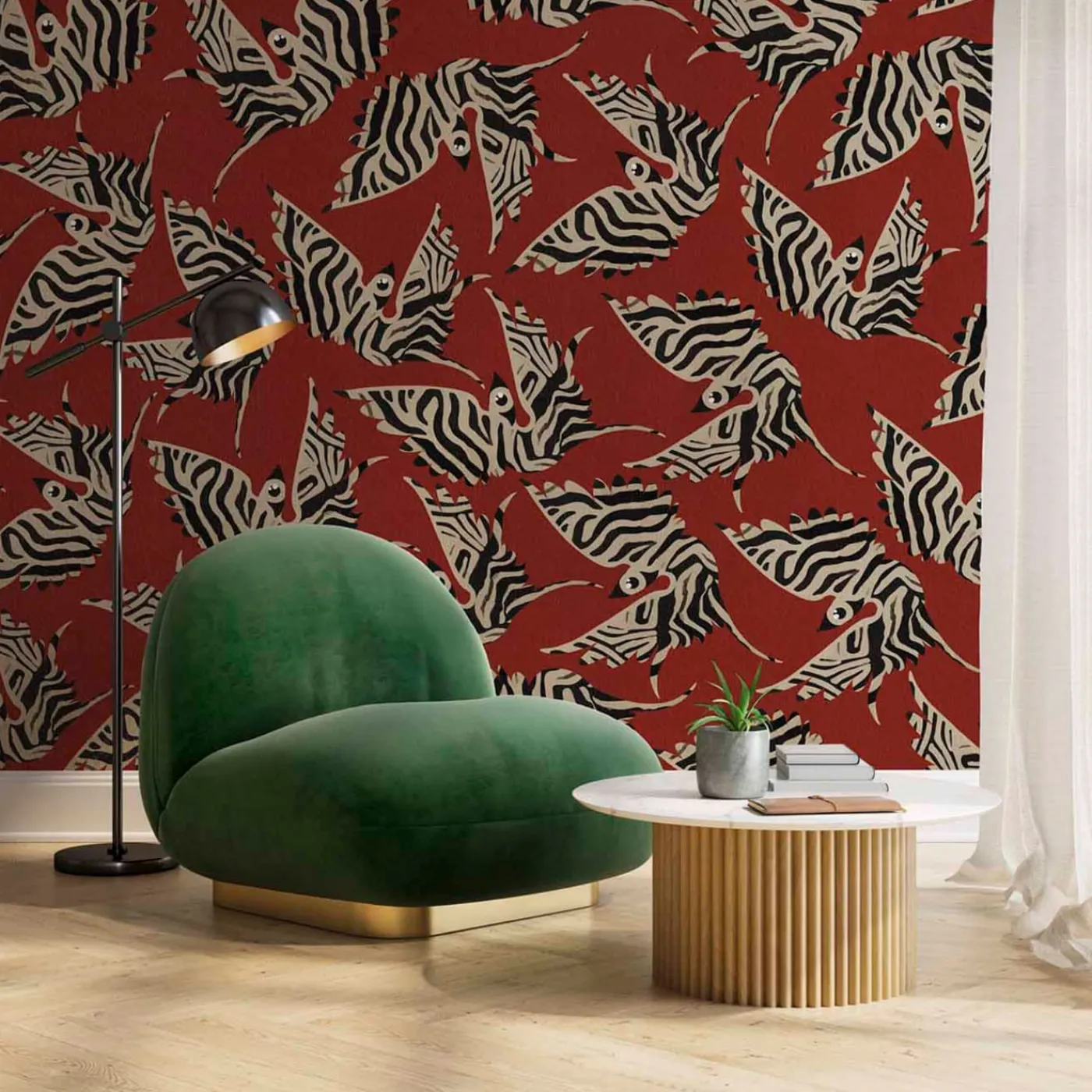 MaVoix Carta da parati Misteriosa Zebrata rossa di Leonardo Dini> Carte Da Parati