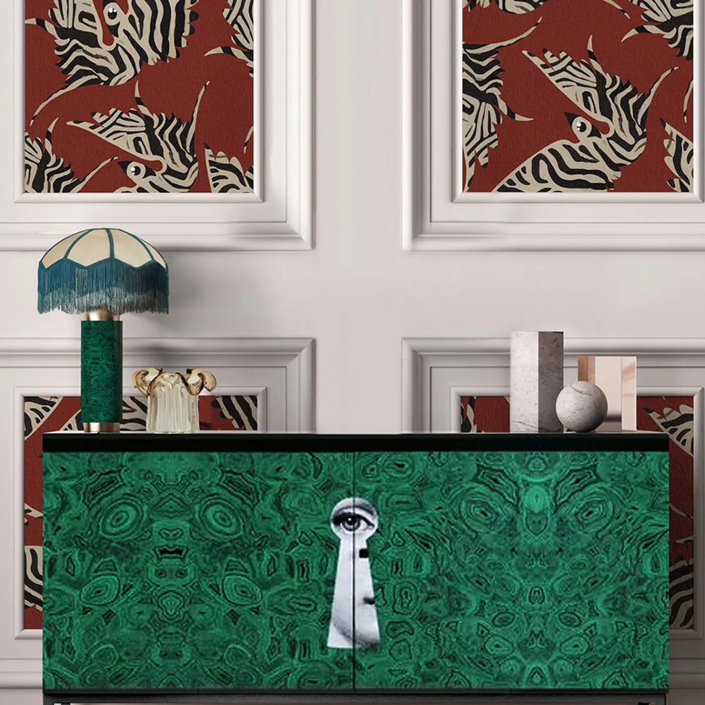 MaVoix Carta da parati Misteriosa Zebrata rossa di Leonardo Dini> Carte Da Parati