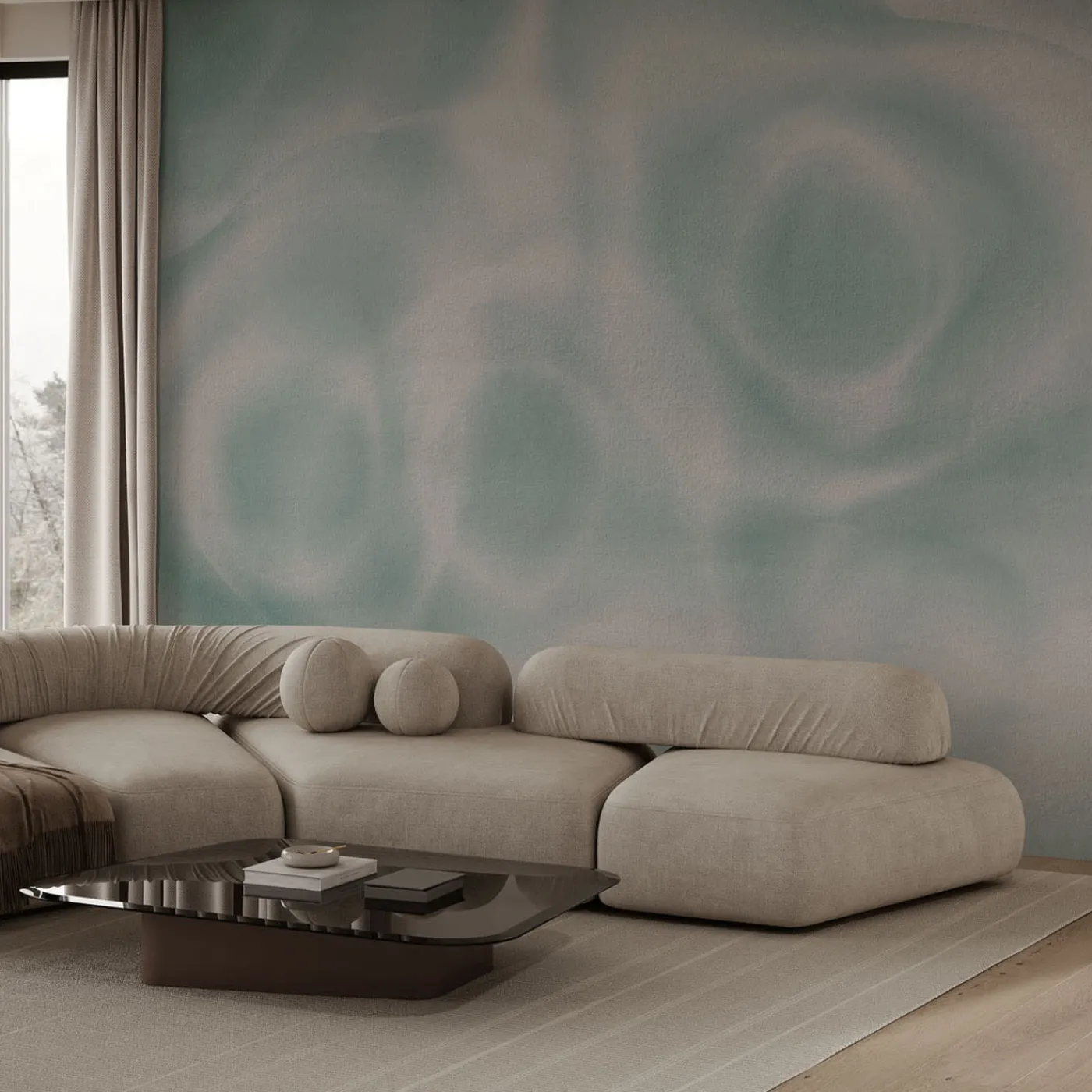 Affreschi & Affreschi Carta da parati strutturata bianca e azzurra della collezione Flo di Karim Rashid> Carte Da Parati