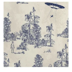 Wallpapers4Beginners Carta da Parati Toile de Jouy Blu con Alien Abduction> Carte Da Parati