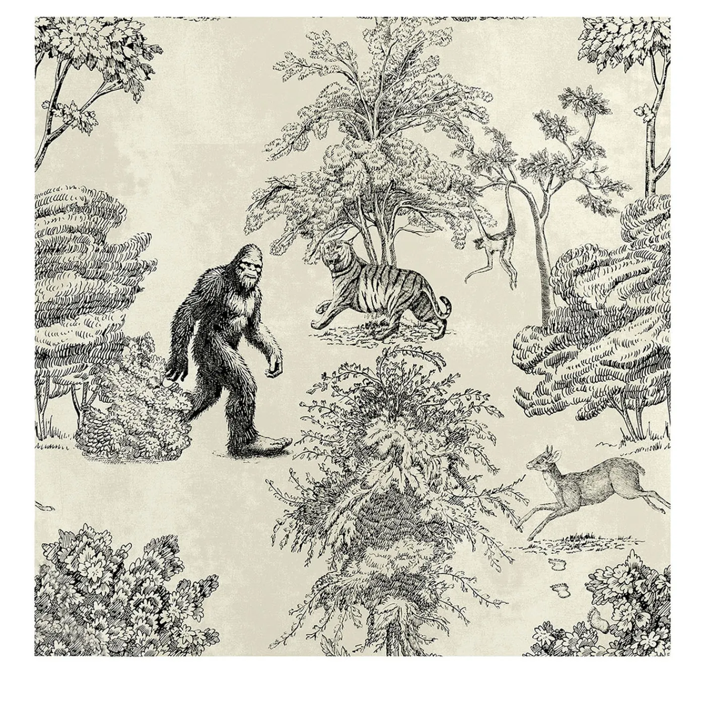 Wallpapers4Beginners Carta da Parati Toile de Jouy in Toni Seppia con Bigfoot Mistico> Carte Da Parati
