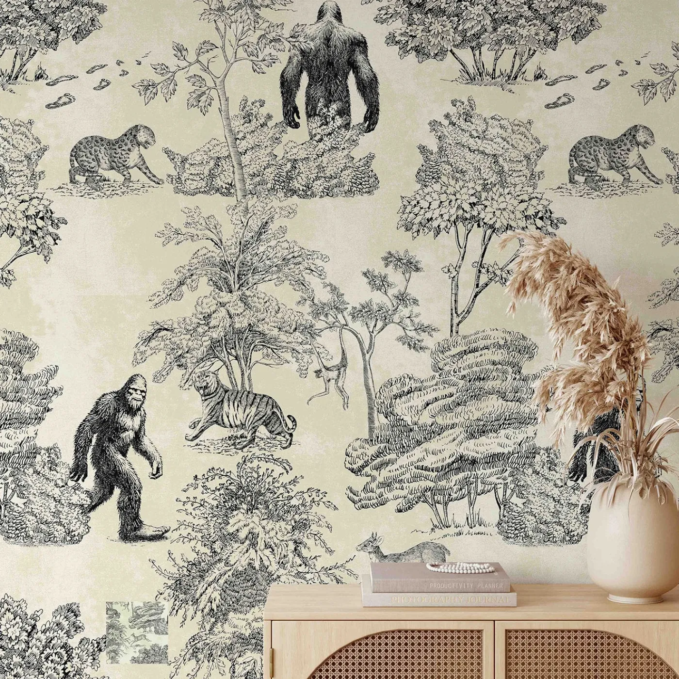 Wallpapers4Beginners Carta da Parati Toile de Jouy in Toni Seppia con Bigfoot Mistico> Carte Da Parati