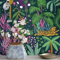 Wallpapers4Beginners Carta da Parati Tropicale Colorata con Giungla Scura> Carte Da Parati