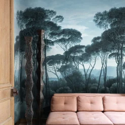 Wallpapers4Beginners Carta da Parati Vintage con Alberi Blu> Carte Da Parati