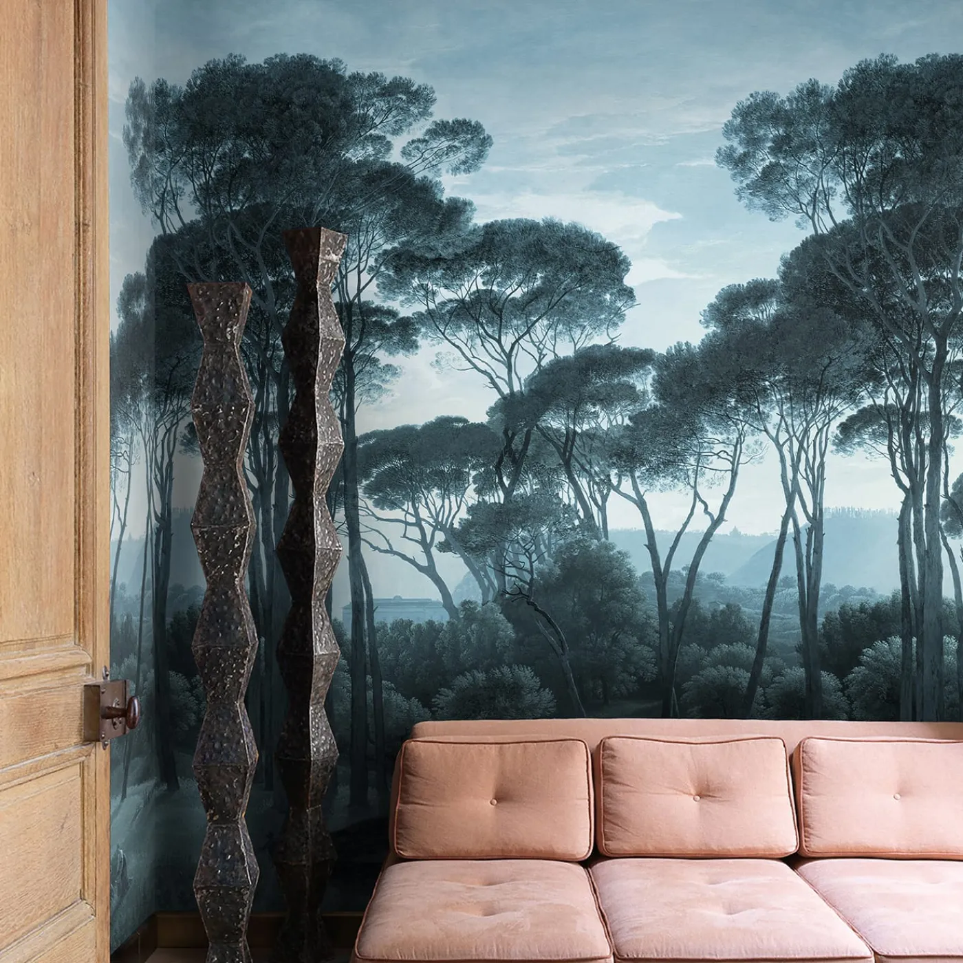 Wallpapers4Beginners Carta da Parati Vintage con Alberi Blu> Carte Da Parati