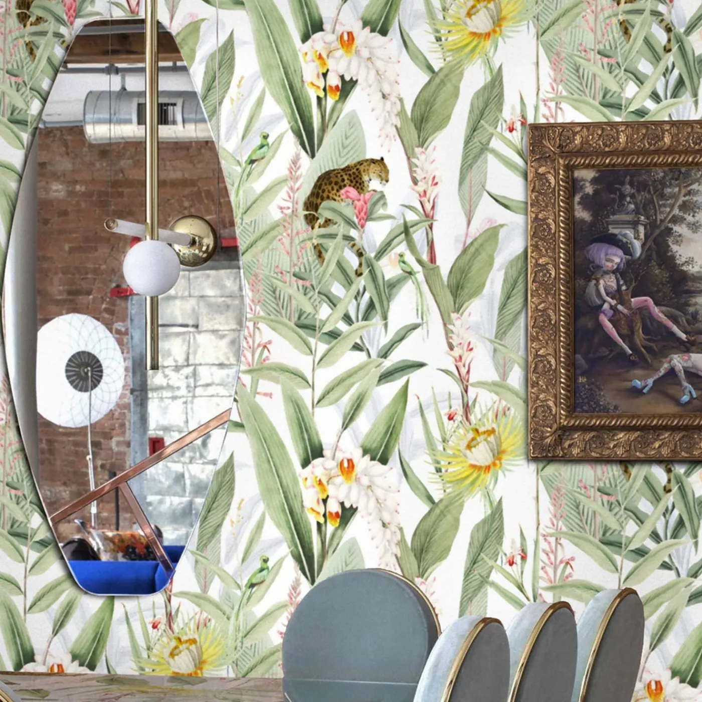 Wallpapers4Beginners Carta da parati vintage Foresta tropicale con giaguari e pappagalli> Carte Da Parati