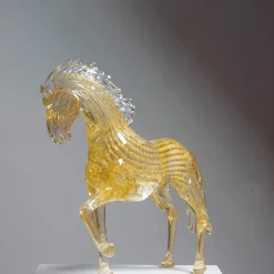 Zanetti Murano Cavallo rampante grande in vetro dorato> Statuine