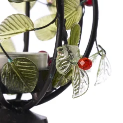 Edi Chirumbolo Centrotavola portacandele decorativo in legno con bacche e foglie in vetro N.2><noscript><img width=