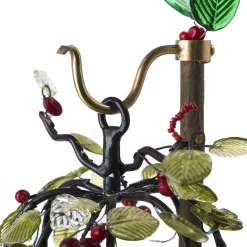 Edi Chirumbolo Centrotavola portacandele decorativo in legno con bacche e foglie in vetro N.1><noscript><img width=