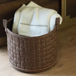 Marricreo Cestino cilindrico annodato Ponza in ecopelle marrone> Ceste