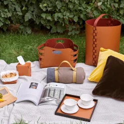 ADJ Style Cestino in pelle Riga Cognac e Bordeaux> Ceste