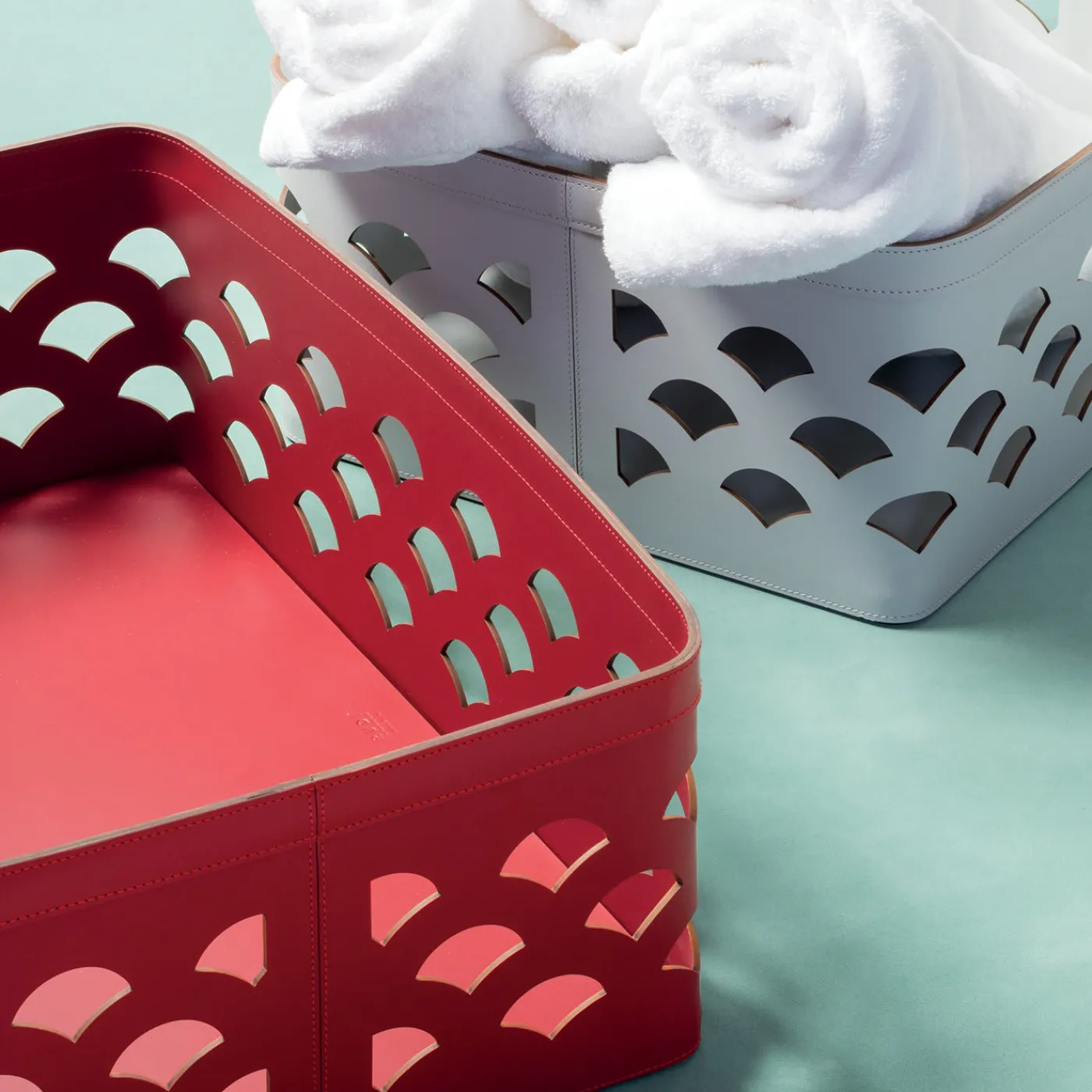 Rudi Cestino in pelle Venezia 15 Rosso> Ceste