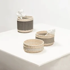 Giobagnara Cestino piccolo in pelle e rattan di Nîmes><noscript><img width=