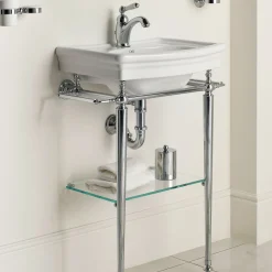 Devon&Devon Consolle Jolie in ceramica bianca e finitura cromata><noscript><img width=