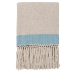 Villa Como Coperta a frange con bande blu chiaro> Coperte