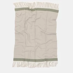 Villa Como Coperta con frange a banda verde> Coperte