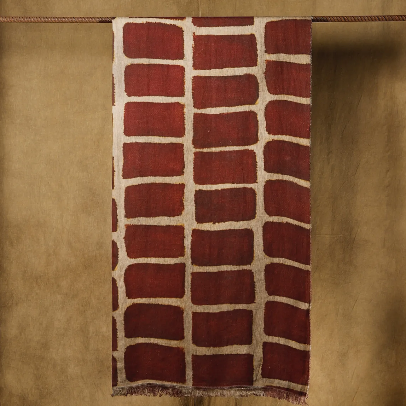 The House of Lyria Coperta di lino di Scilla con motivo mattone-rosso e sabbia> Coperte