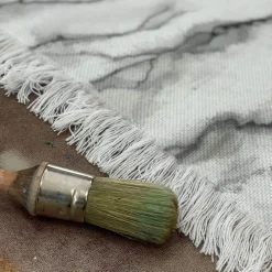 Villa Como Coperta dipinta a mano grigia con frange Marmo><noscript><img width=