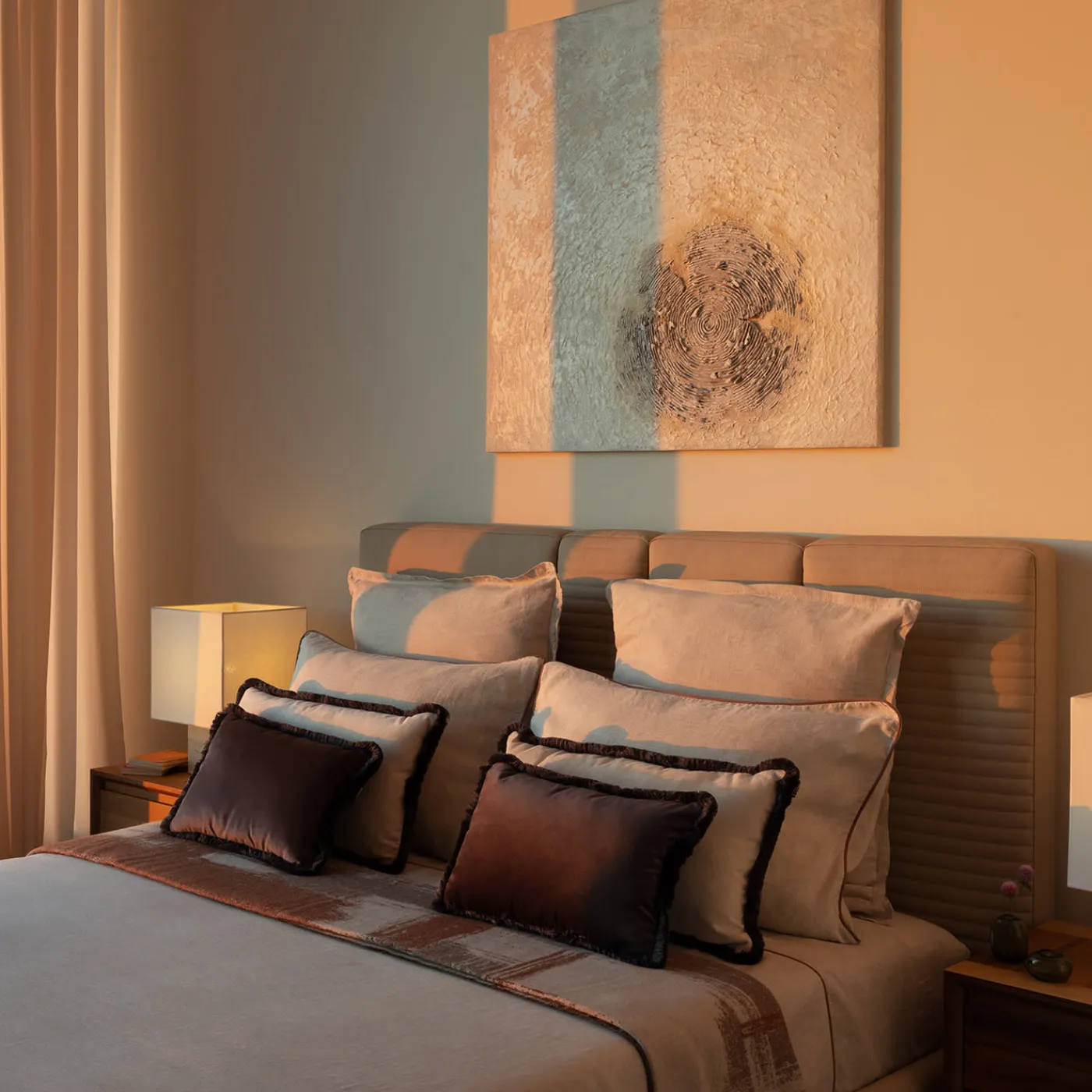 Villa Como Coperta Graffiti con frange marrone e beige> Coperte