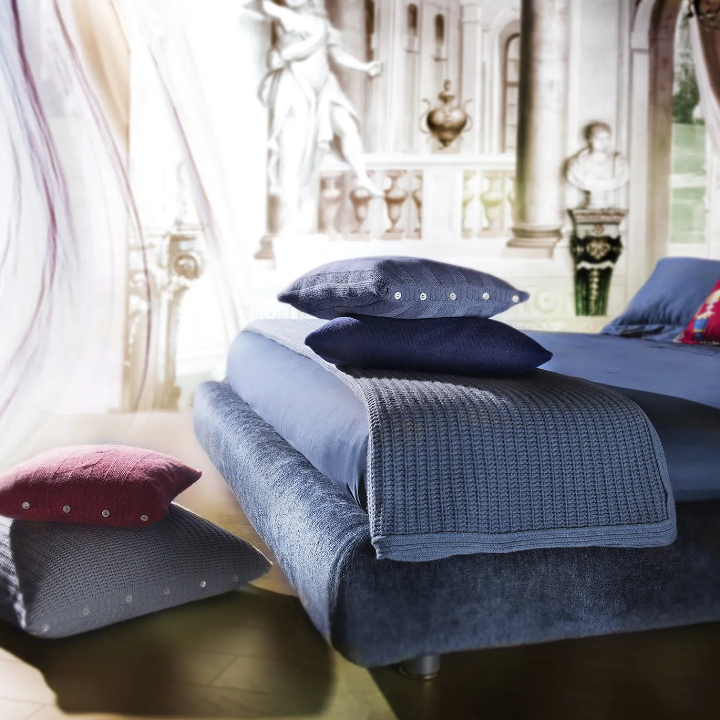 UnoCashmere Coperta grande in denim e cashmere> Coperte