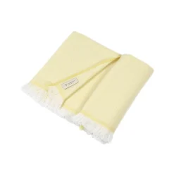 San Patrignano Coperta per neonati in 100% cashmere color crema e giallo limone con frange corte> Coperte