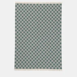 Villa Como Coperta verde con frange a scacchiera> Coperte