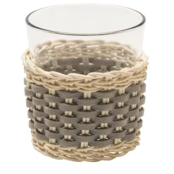 Giobagnara Coppa Anney in pelle e rattan - Beige> Candelieri E Portacandele