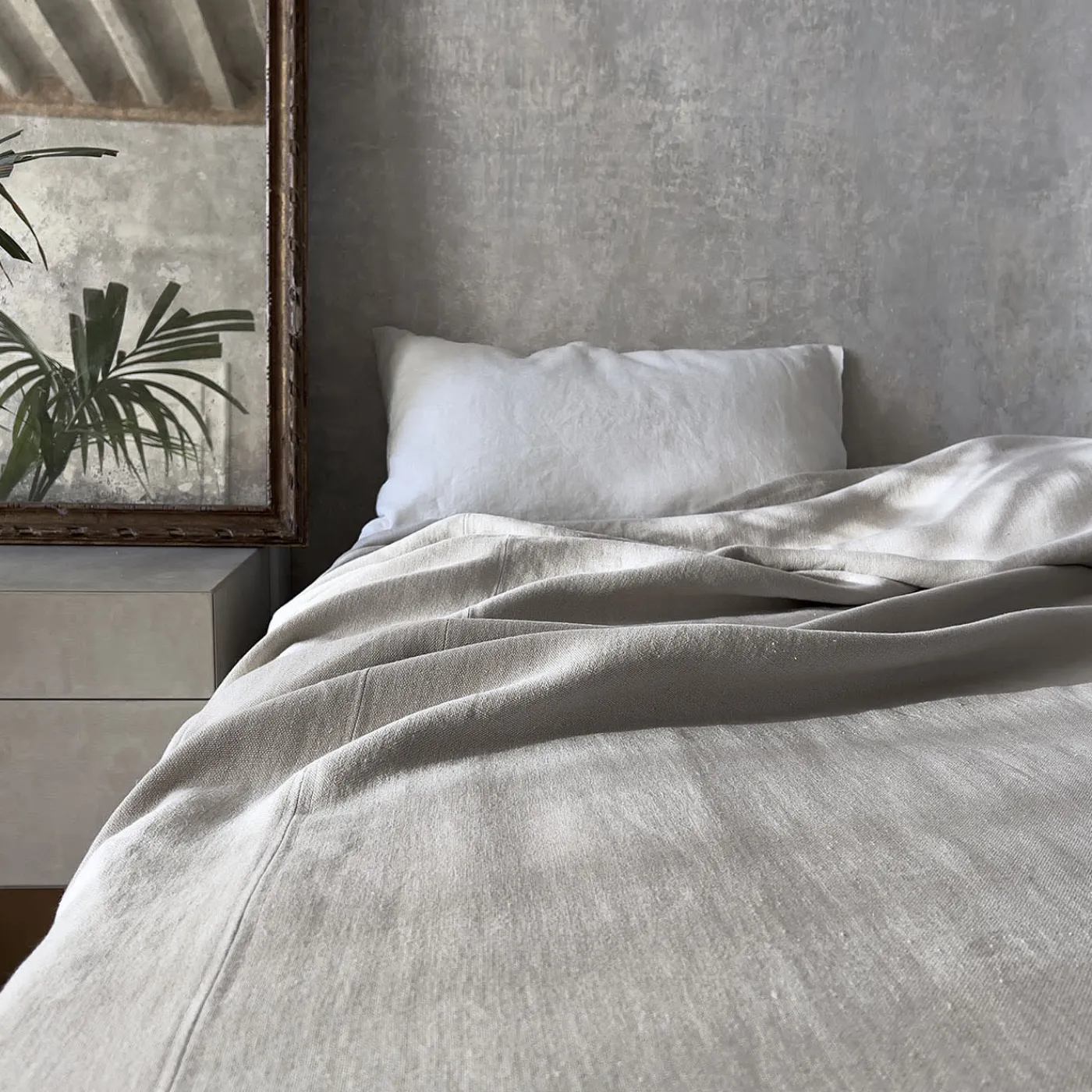 Once Milano Copriletto in Lino Pesante Sabbia con Cuciture> Biancheria Da Letto